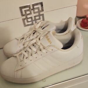 Adidas Women's White and Gold Sneakers